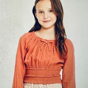 Old Navy Girls' Coral & Black Long Sleeve Blouse